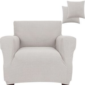 Jinamart White Stretch Chair Slipcover with Pillow Covers
